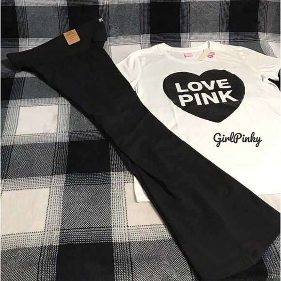 victoria secret PINK flare foldover leggings WITH LOGO TEE SIZE MEDIUM - Picture 4 of 9